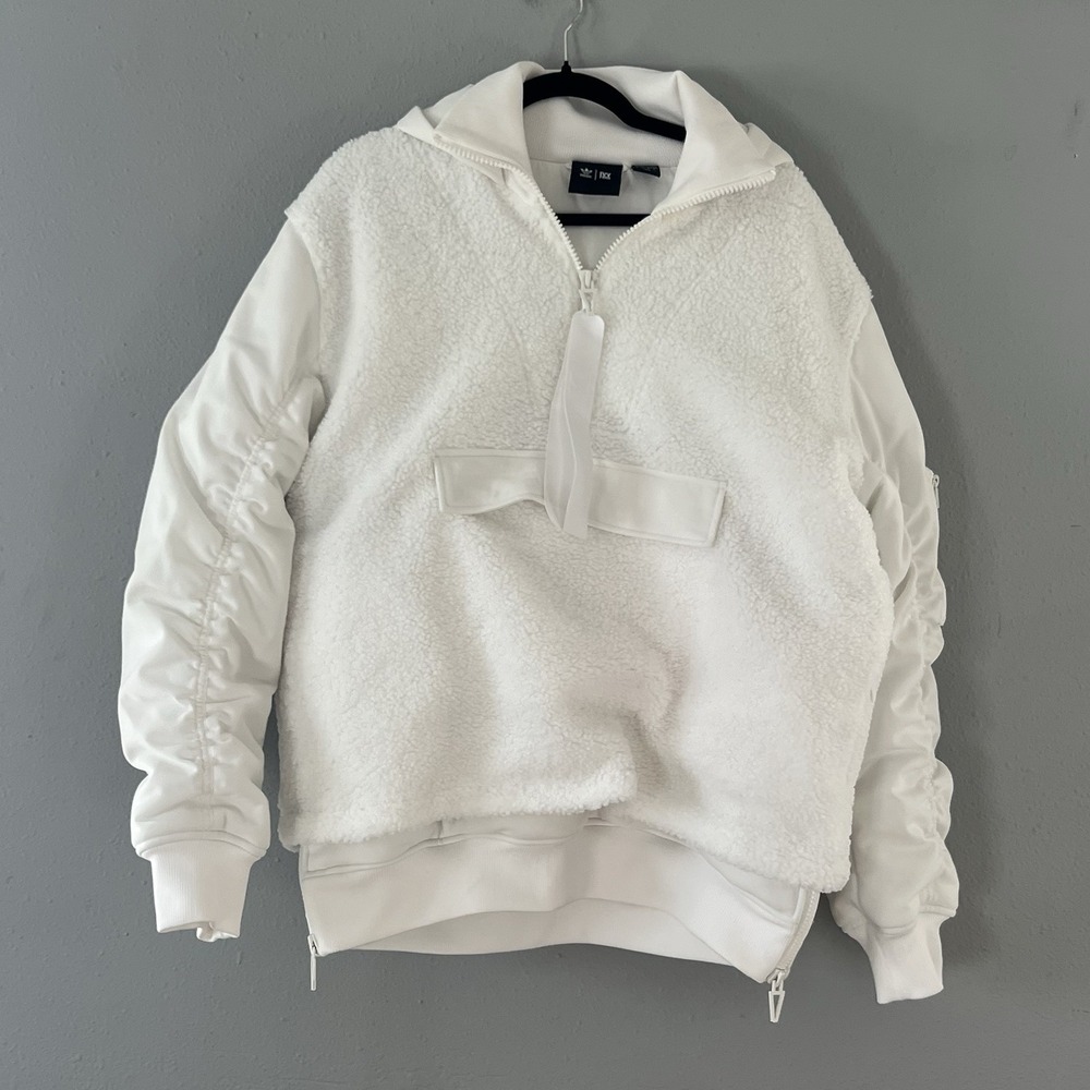 Adidas x Ivy Park White Sherpa Fleece Hoodie Jacket Oversized XS Cargo Women's L
